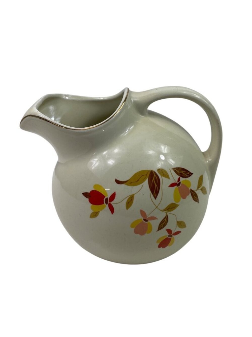 Vintage 1950 Hall’s Superior JEWEL TEA Autumn Leaf BALL JUG PITCHER 7.5” tall - Picture 1 of 12